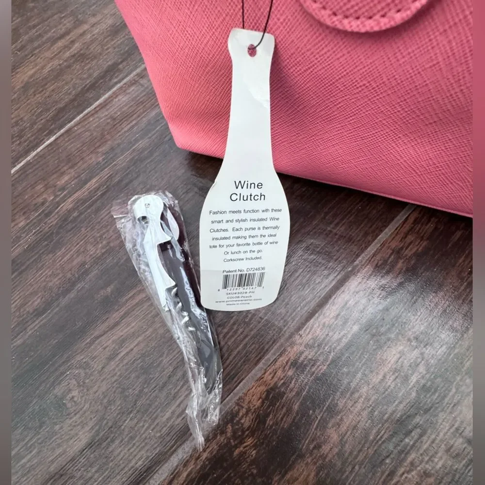 Primeware Insulated Pink Wine Clutch Purse Bag Thermal Wine Tote With Corkscrew